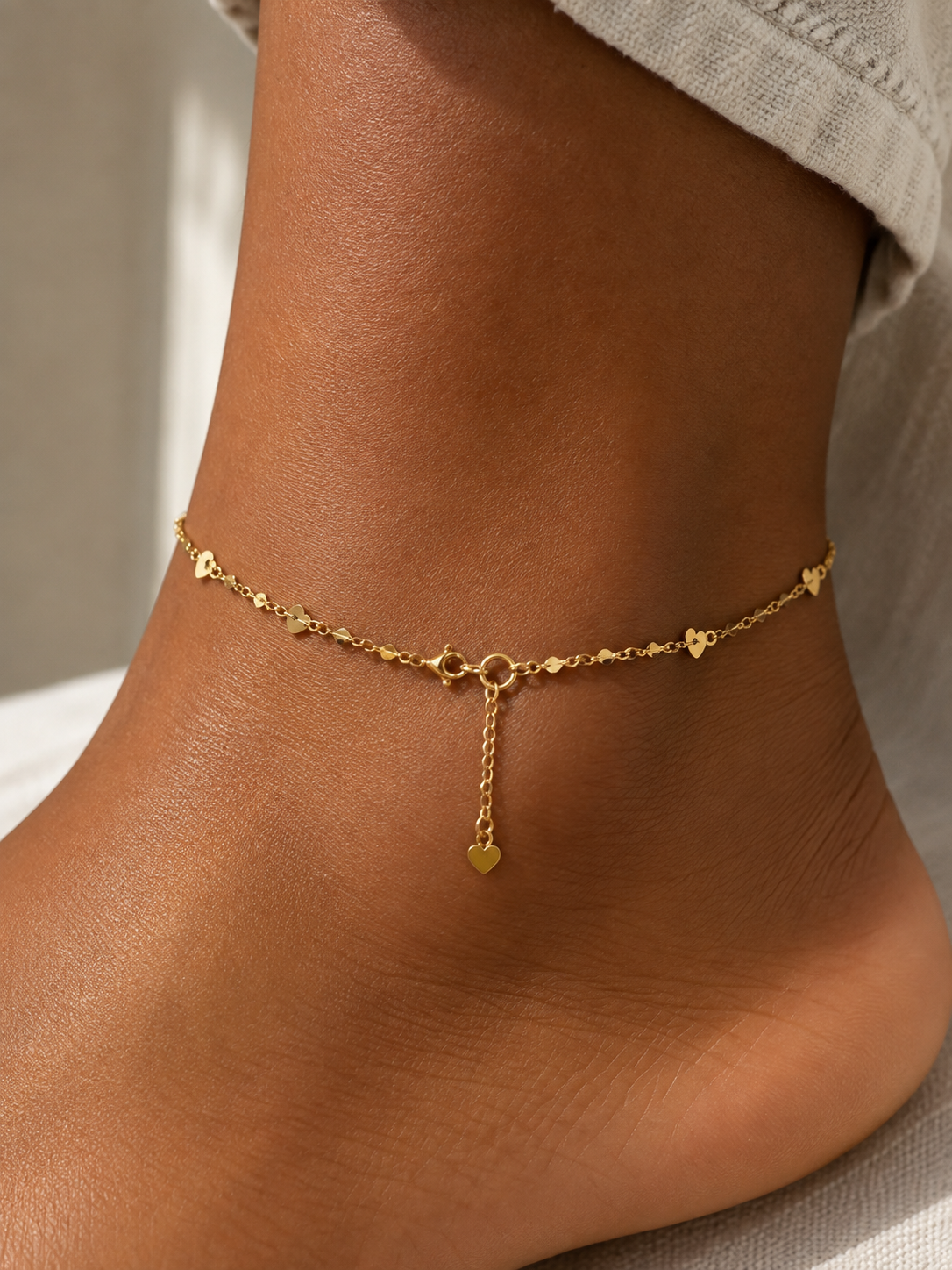 18K Solid Gold Heart Anklet