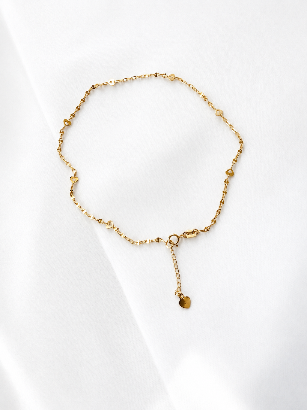 18K Solid Gold Heart Anklet