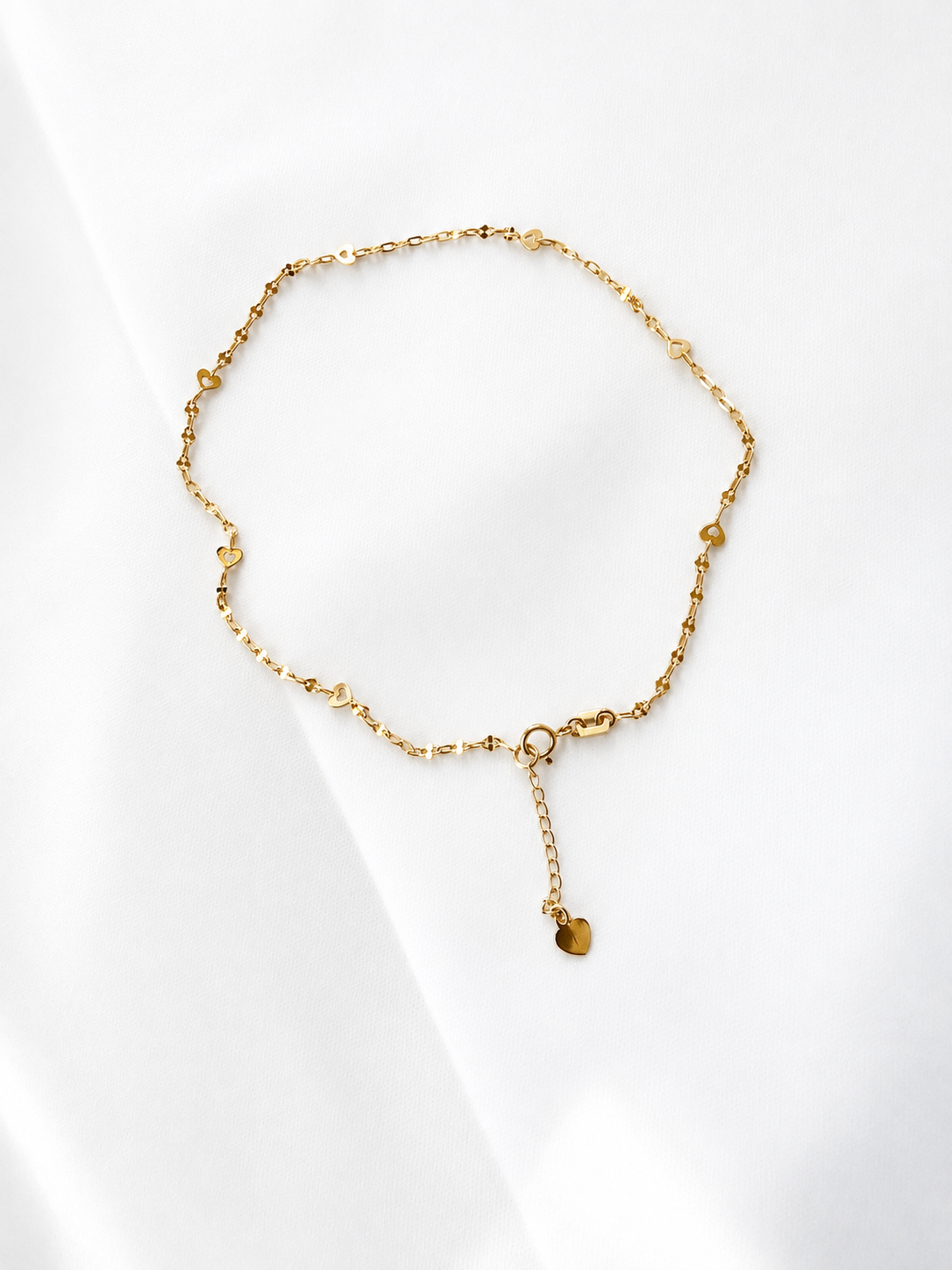 18K Solid Gold Heart Anklet
