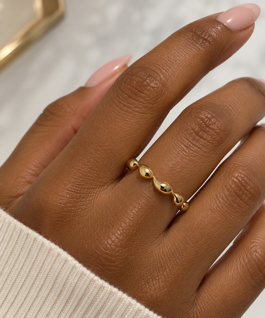18K Solid Gold Wave Ring