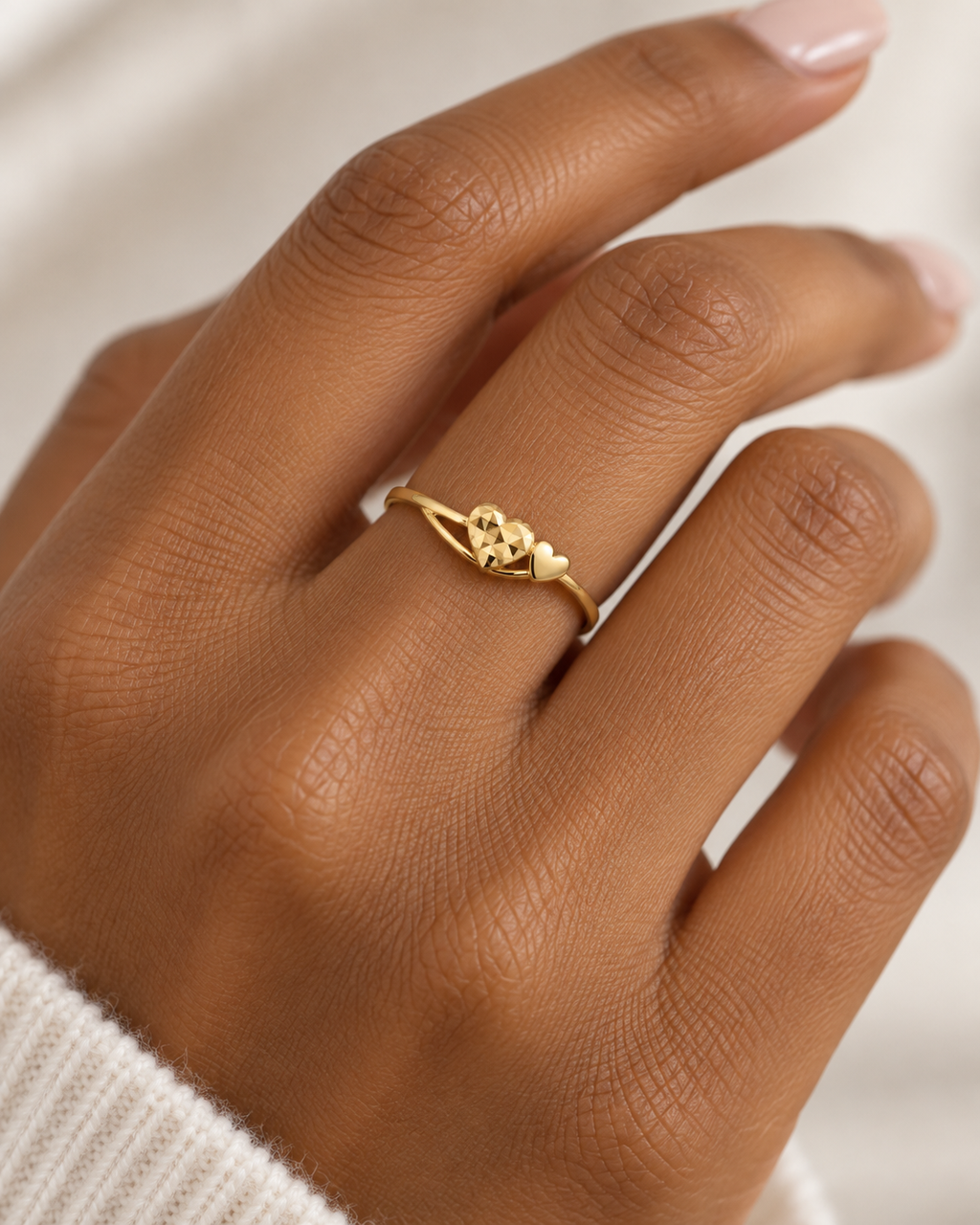 18K Solid Double Heart Solid Gold Ring
