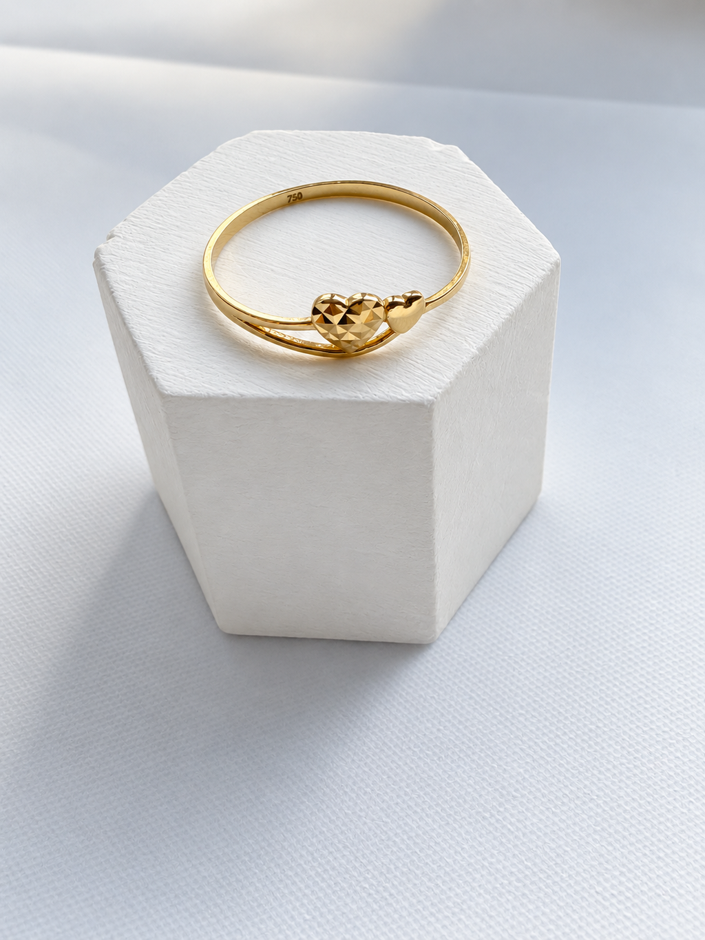 18K Solid Double Heart Solid Gold Ring