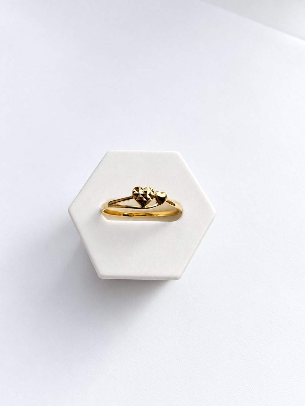18K Solid Double Heart Solid Gold Ring