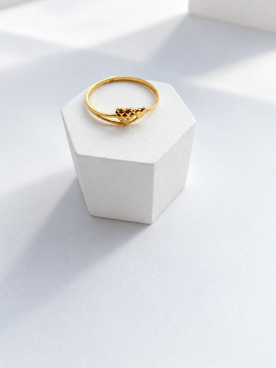 18K Solid Double Heart Solid Gold Ring