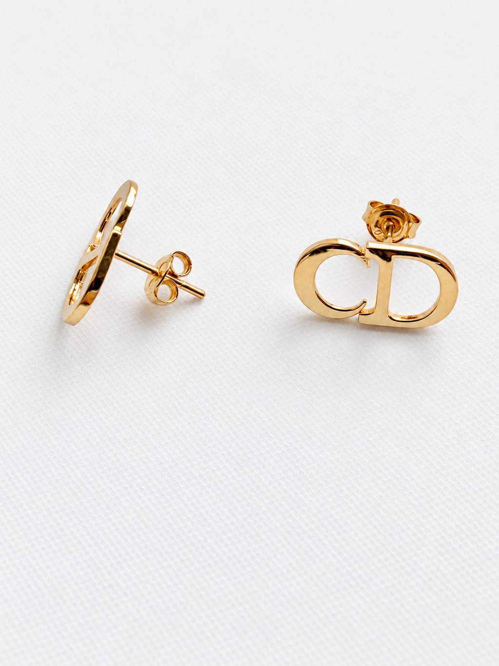 18K Solid Gold CD-Inspired Stud Earrings