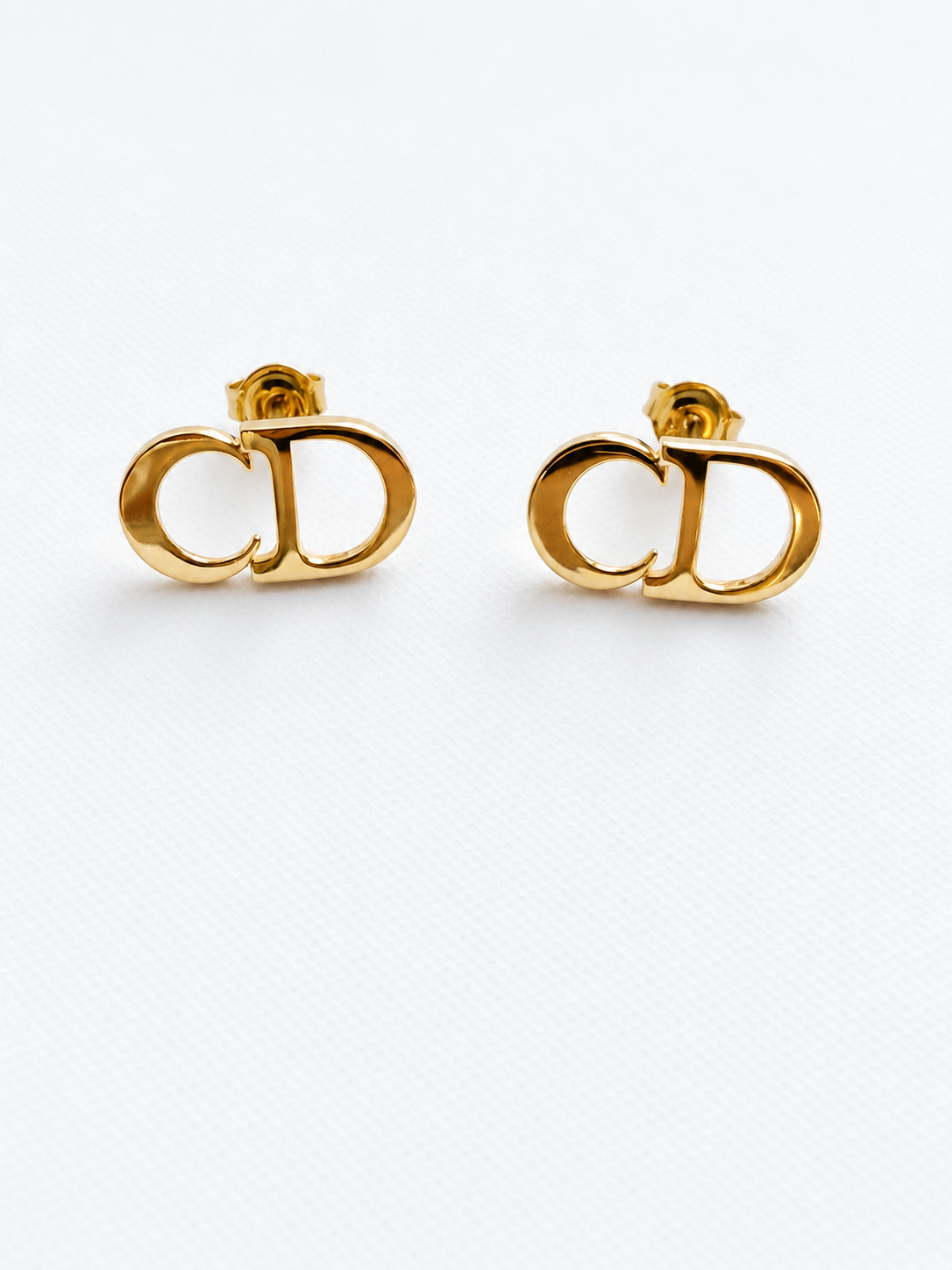 18K Solid Gold CD-Inspired Stud Earrings