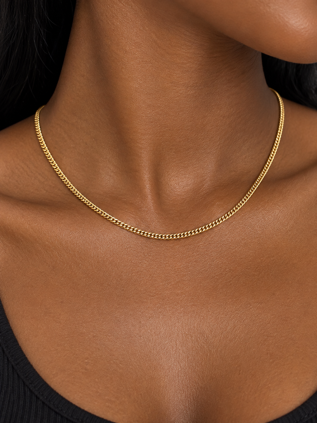 18K Solid Gold Curb Chain Necklace