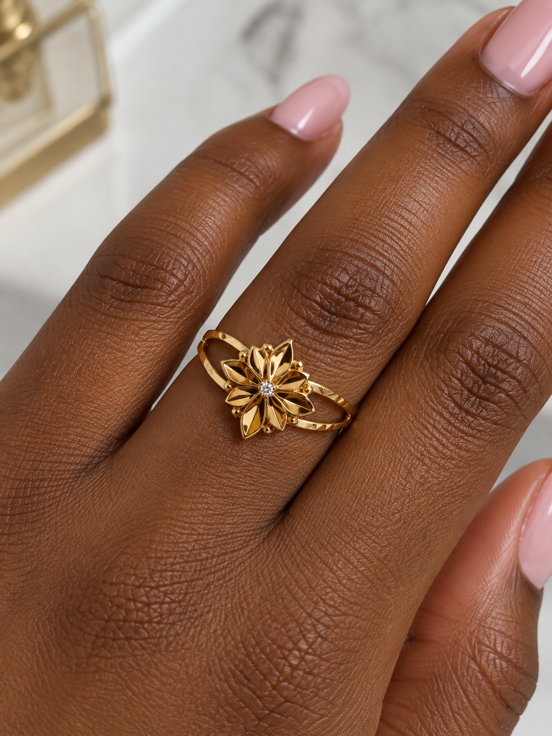 18K Solid Gold Floral Ring