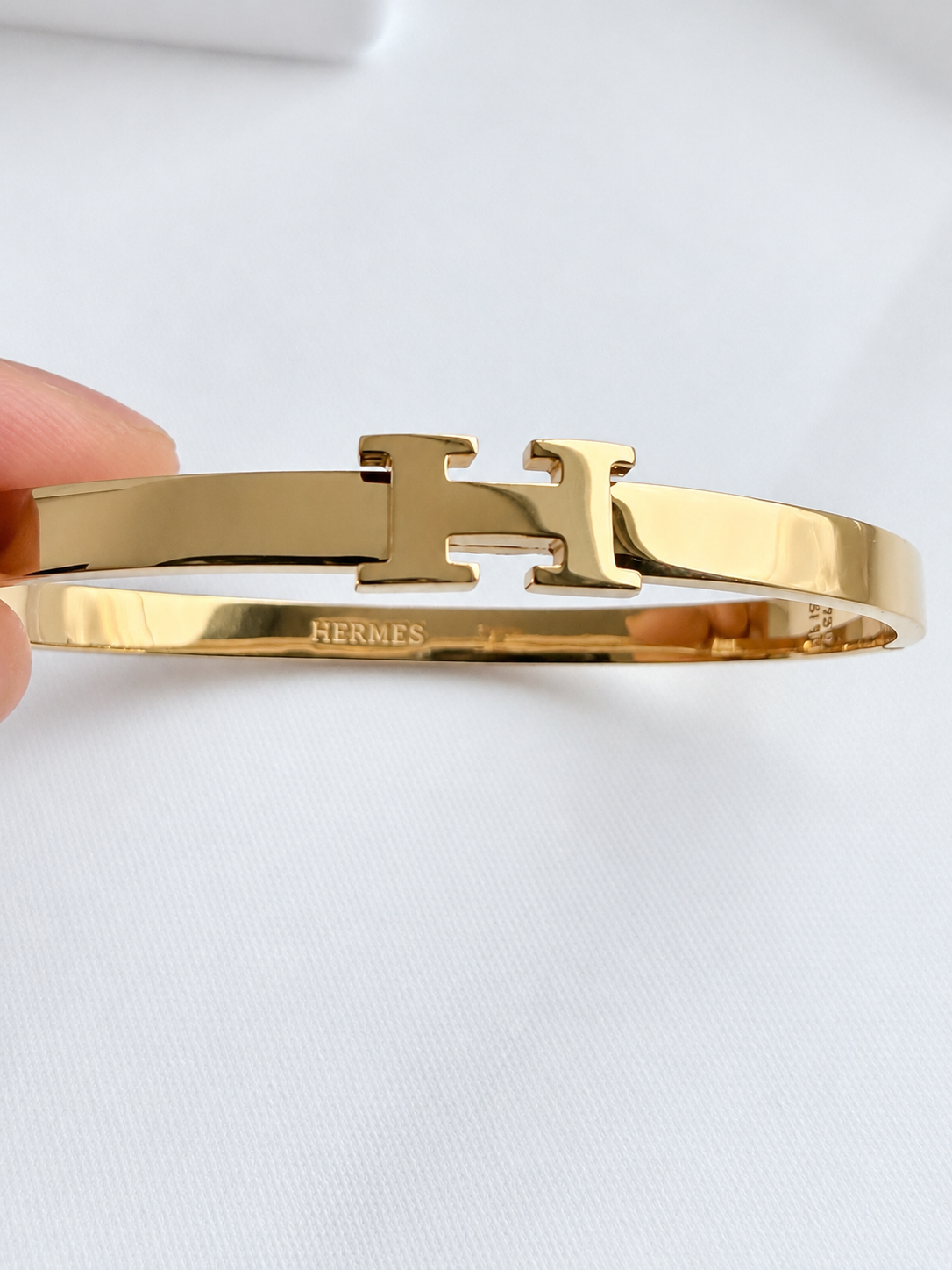 18K Solid Gold ‘H’ Bangle Bracelet