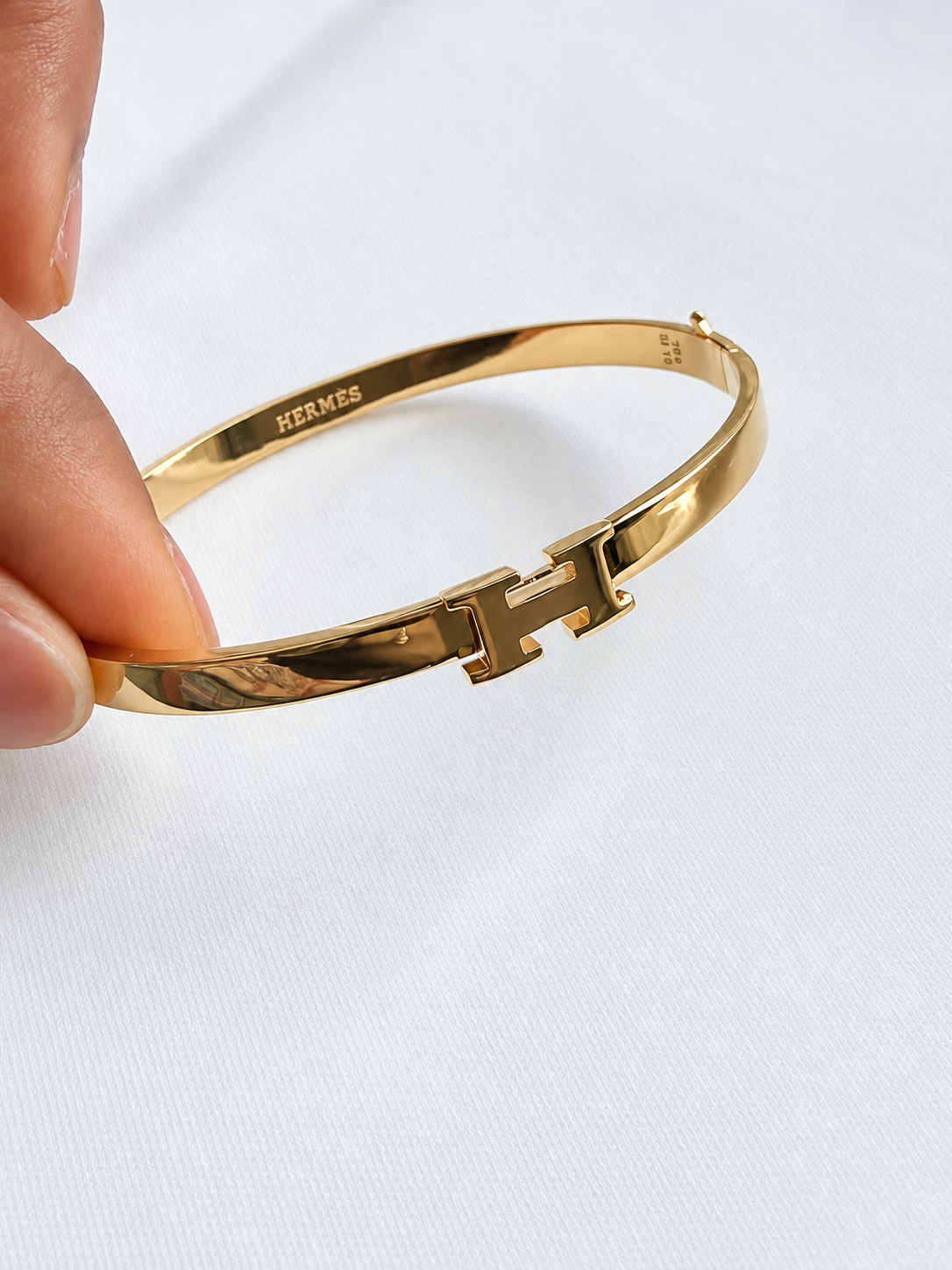 18K Solid Gold ‘H’ Bangle Bracelet
