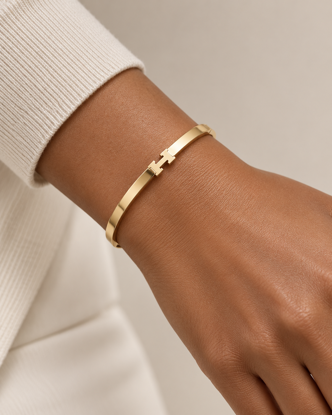 18K Solid Gold ‘H’ Bangle Bracelet