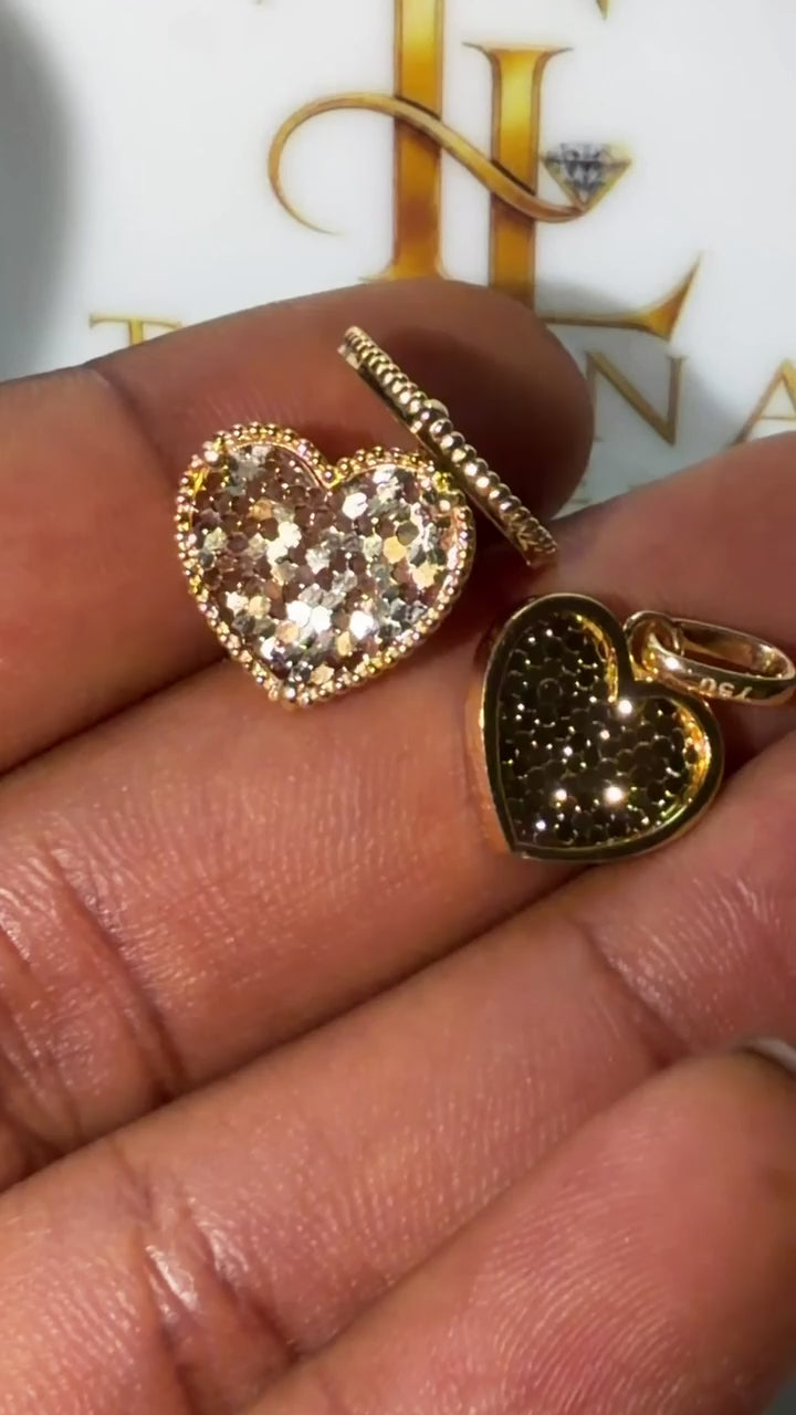 18K Solid Gold Heart Jewelry Set