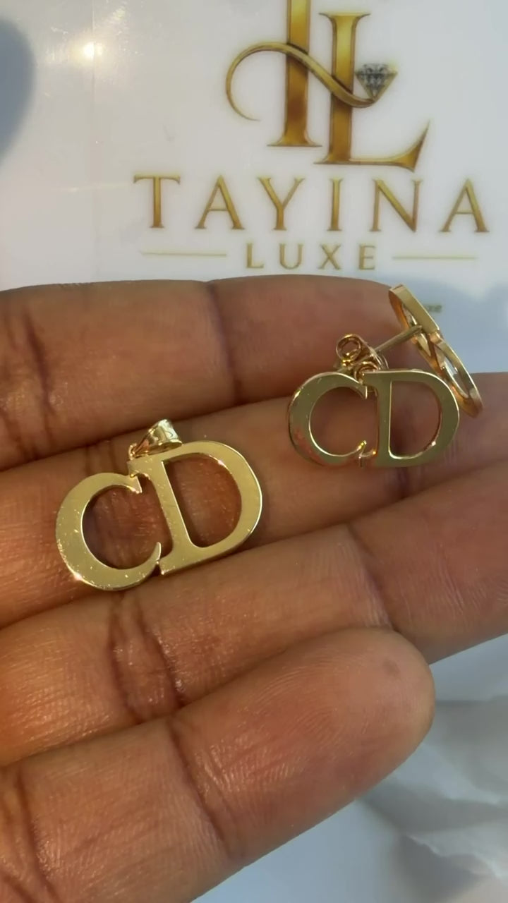 18K Solid Gold CD Earrings & Pendant Set