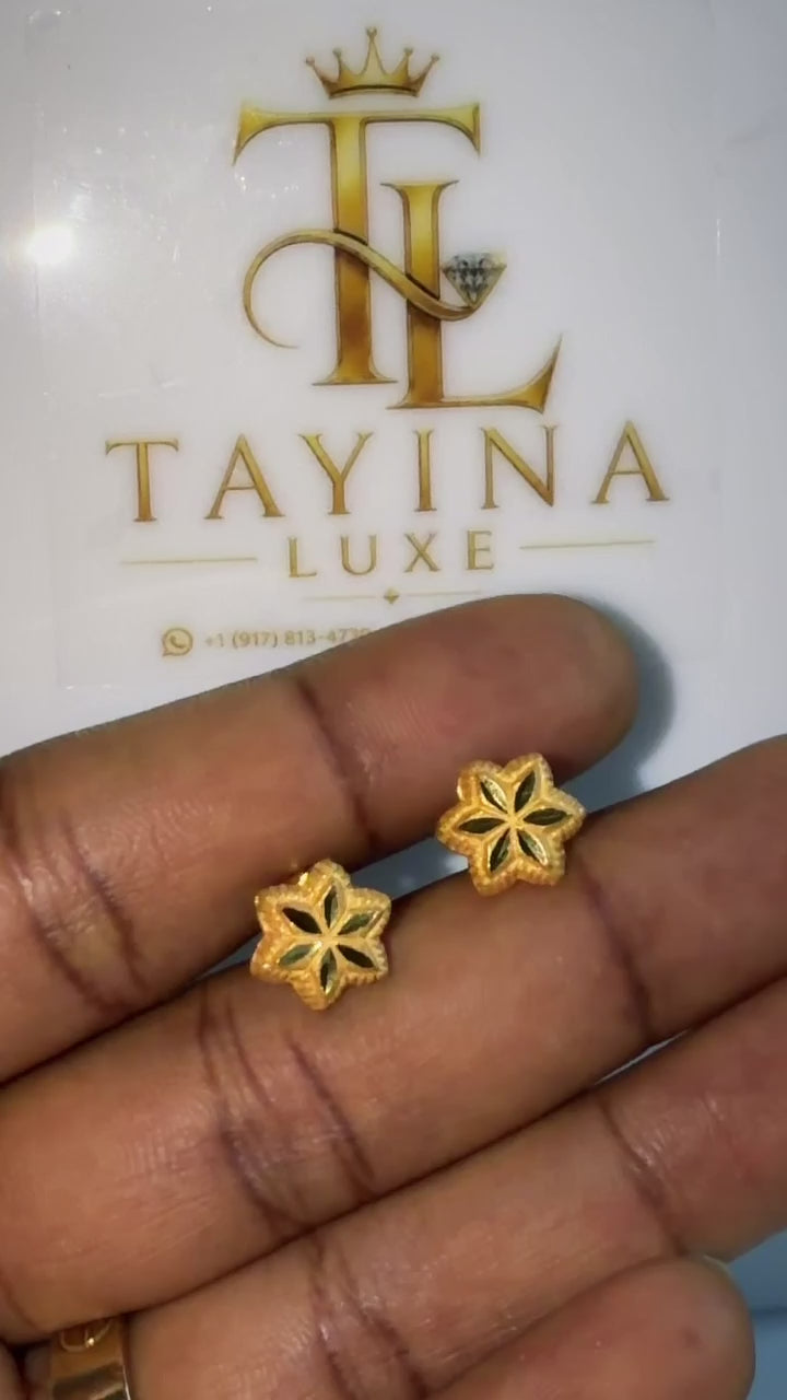 21K Solid Gold Star Diamond-Cut Stud Earrings