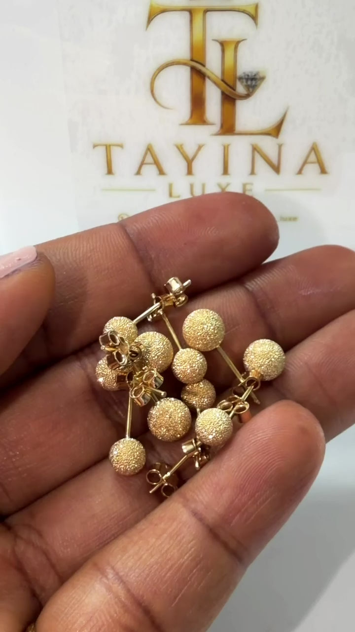 18K Solid Gold Stardust Ball Stud Earrings