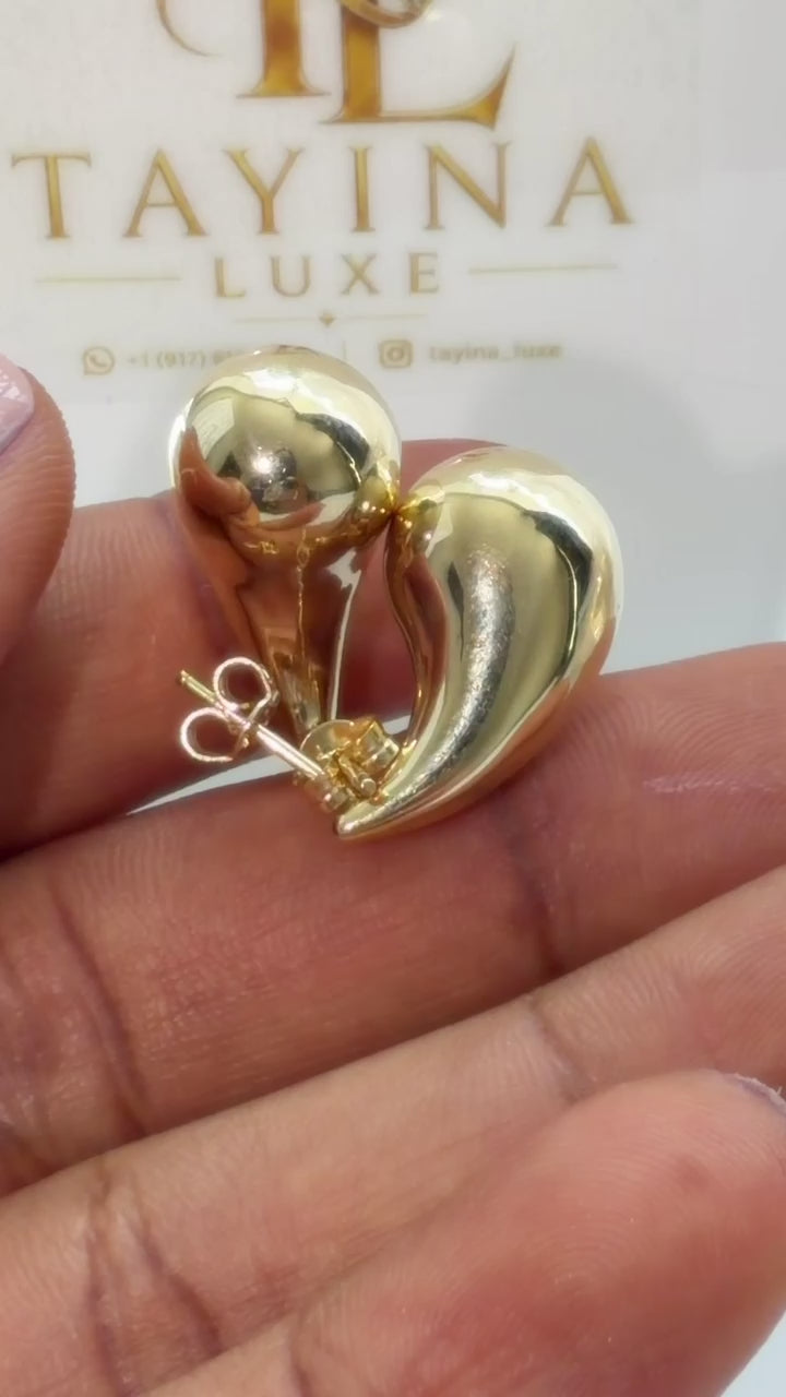 18K Solid Gold Teardrop Huggie Earrings