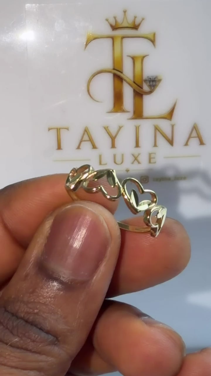 18K Solid Gold Heart Link Ring