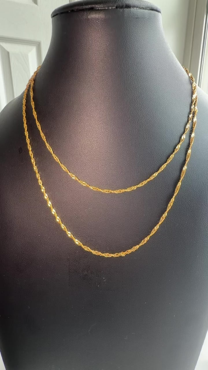 21K Solid Gold Twist Chain Necklace