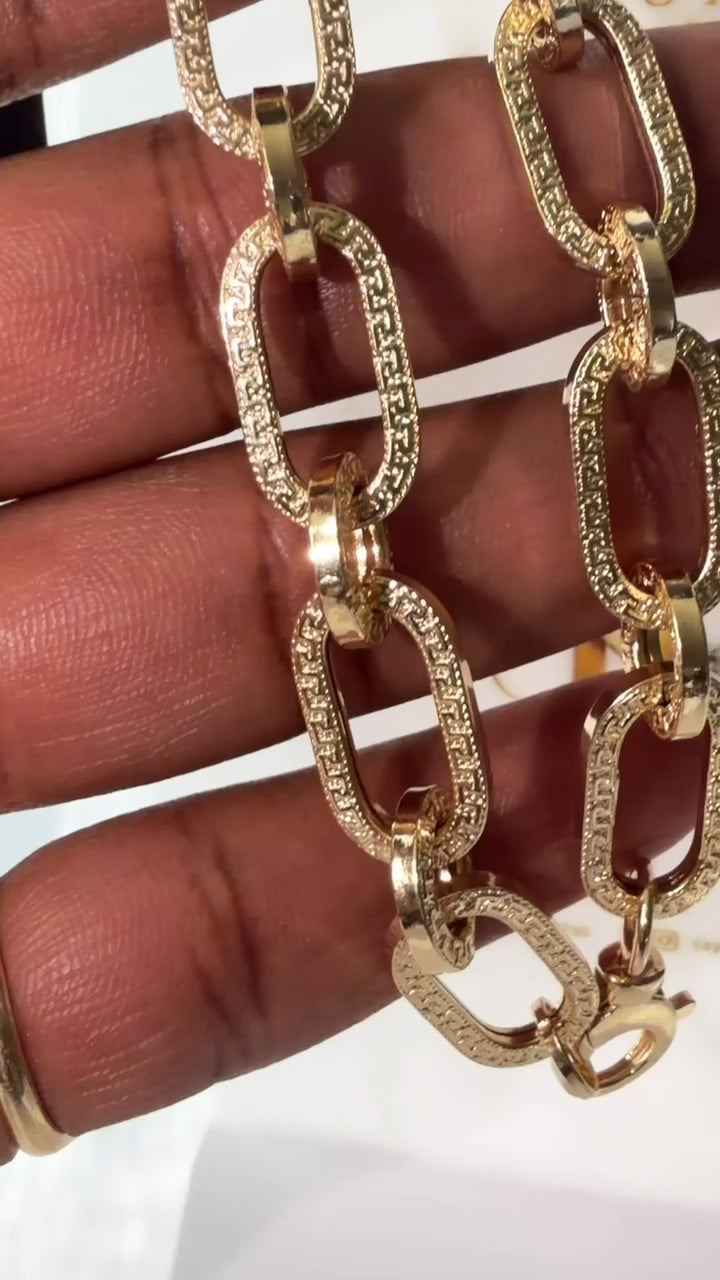 18K Solid Gold Textured Link Bracelet