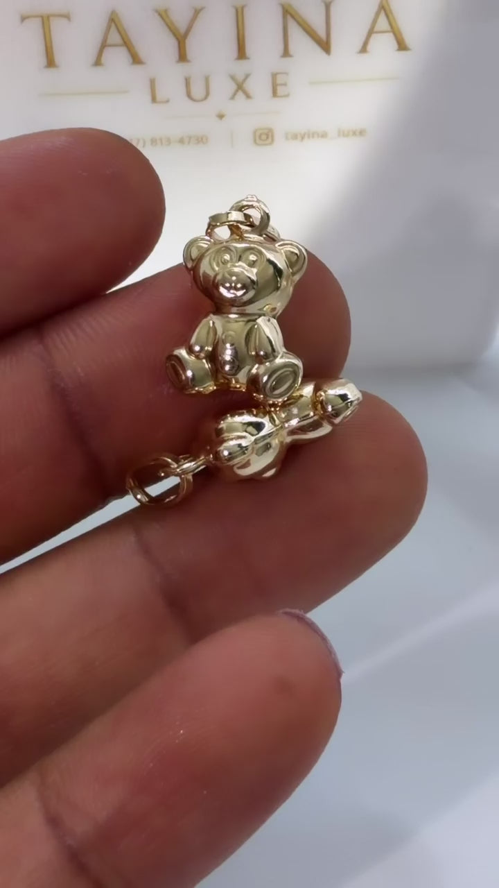 18K Solid Gold Teddy Bear Pendant