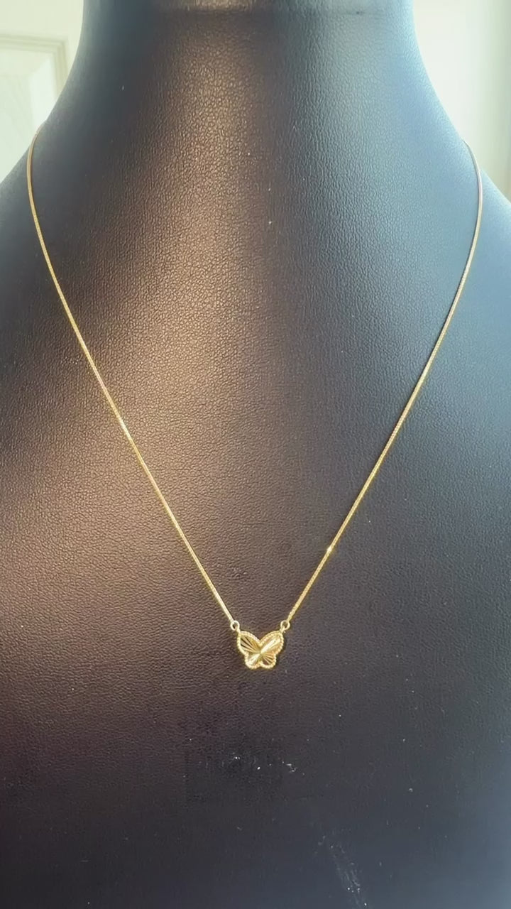 18K Solid Gold Diamond-Cut Butterfly Necklace