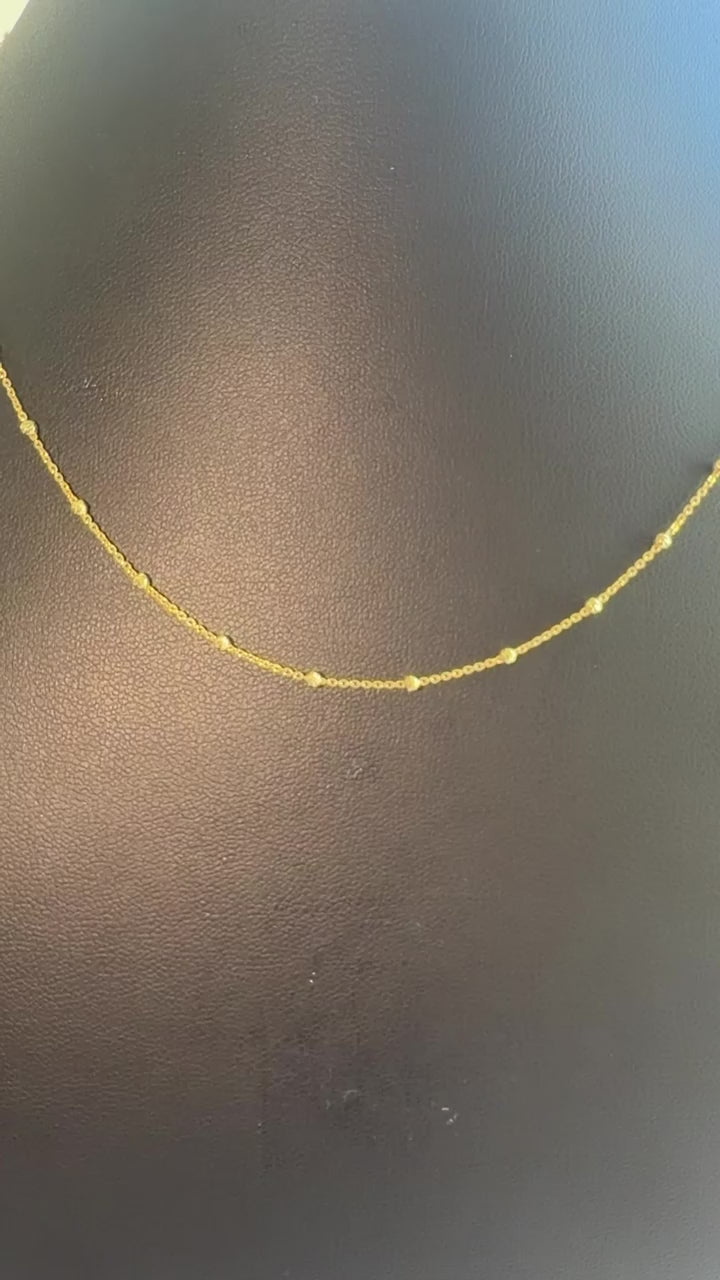 18K Solid Gold Beaded Station Necklace