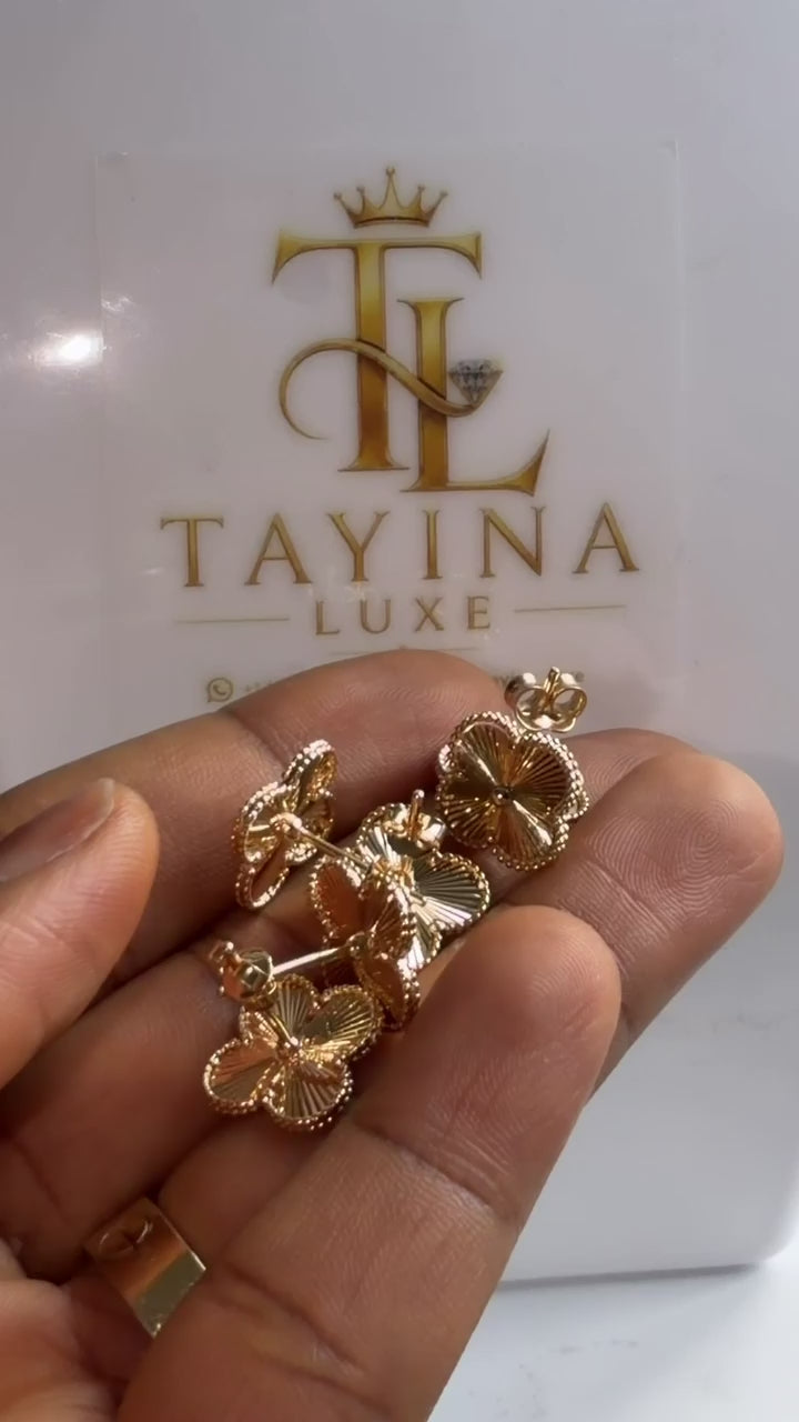 18K Solid Gold Clover Stud Earrings