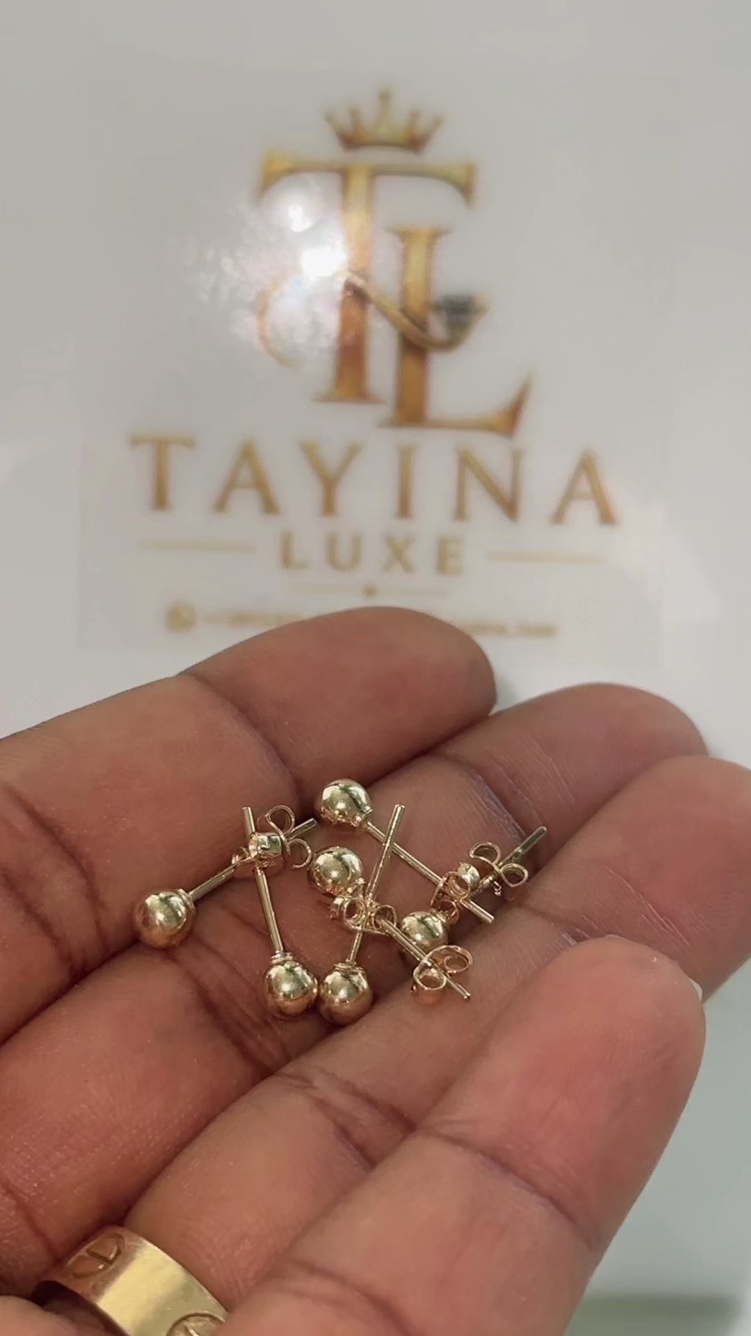 18K Solid Gold Ball Stud Earrings