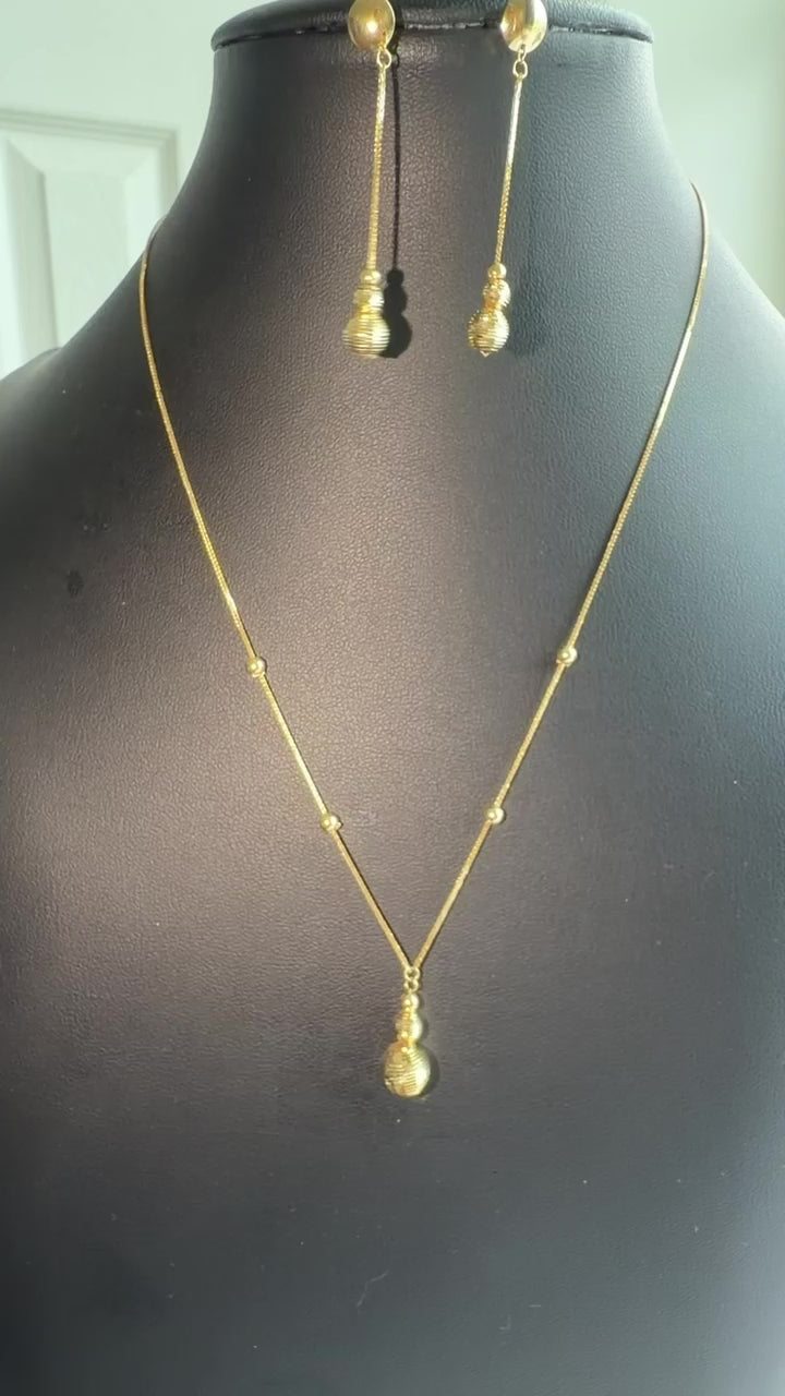 18K Solid Gold Dainty Beaded Jewelry Set
