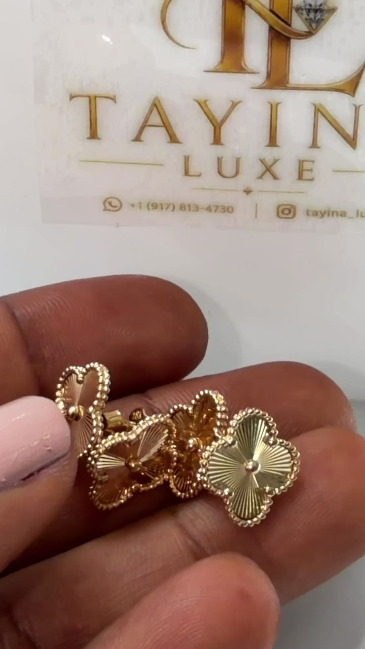 18K Solid Gold Clover Stud Earrings