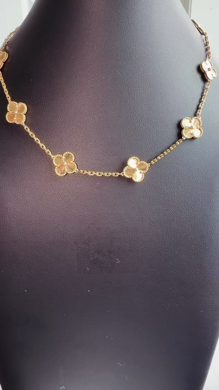 18K Solid Gold 10-Motifs Clover Necklace