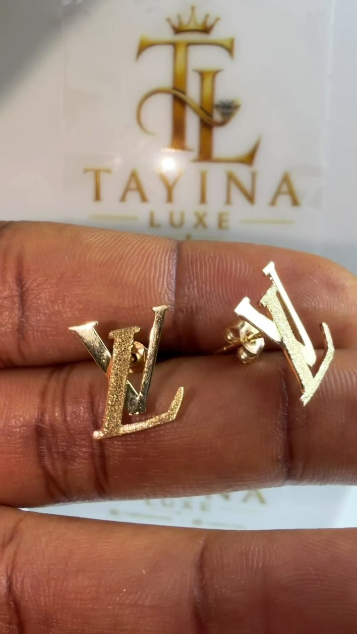18K Solid Gold LV-Inspired Stud Earrings
