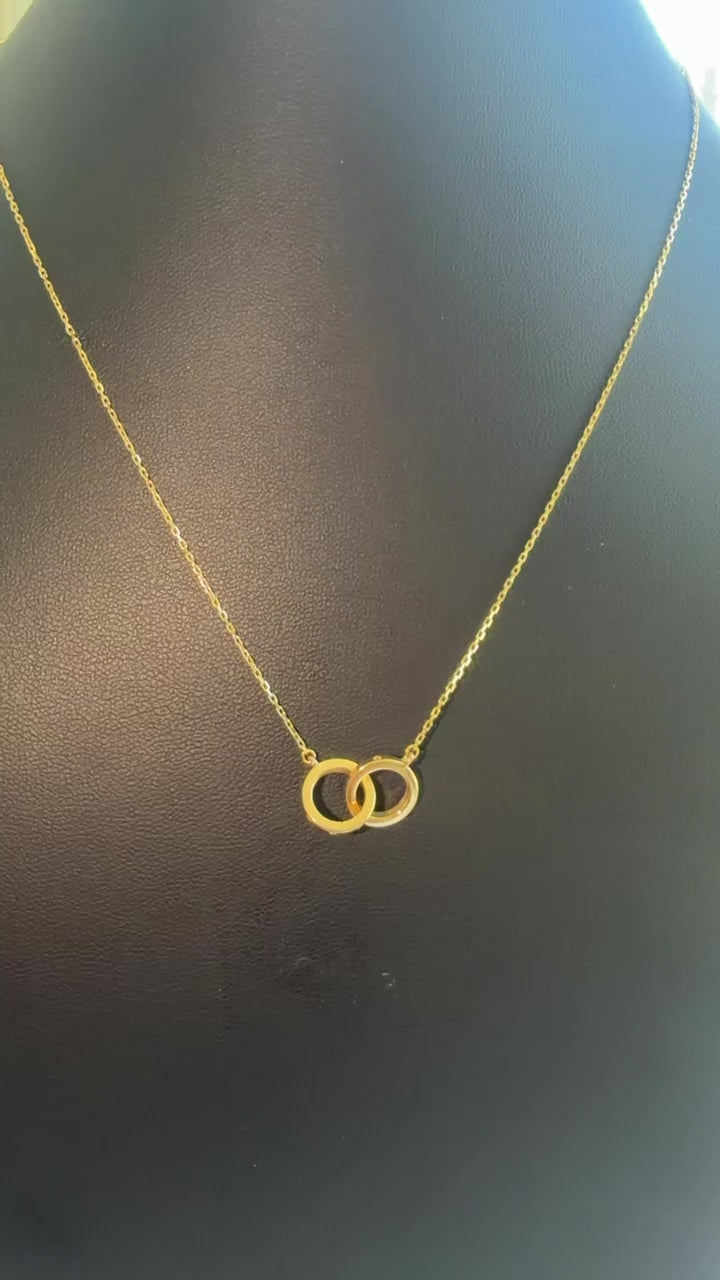 18K Solid Gold Interlocking Double Circle Necklace