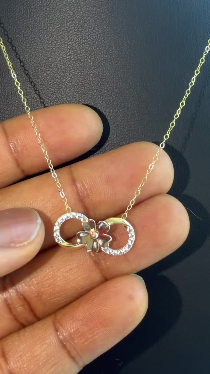 18K Solid Gold Dainty Infinity Bloom Necklace