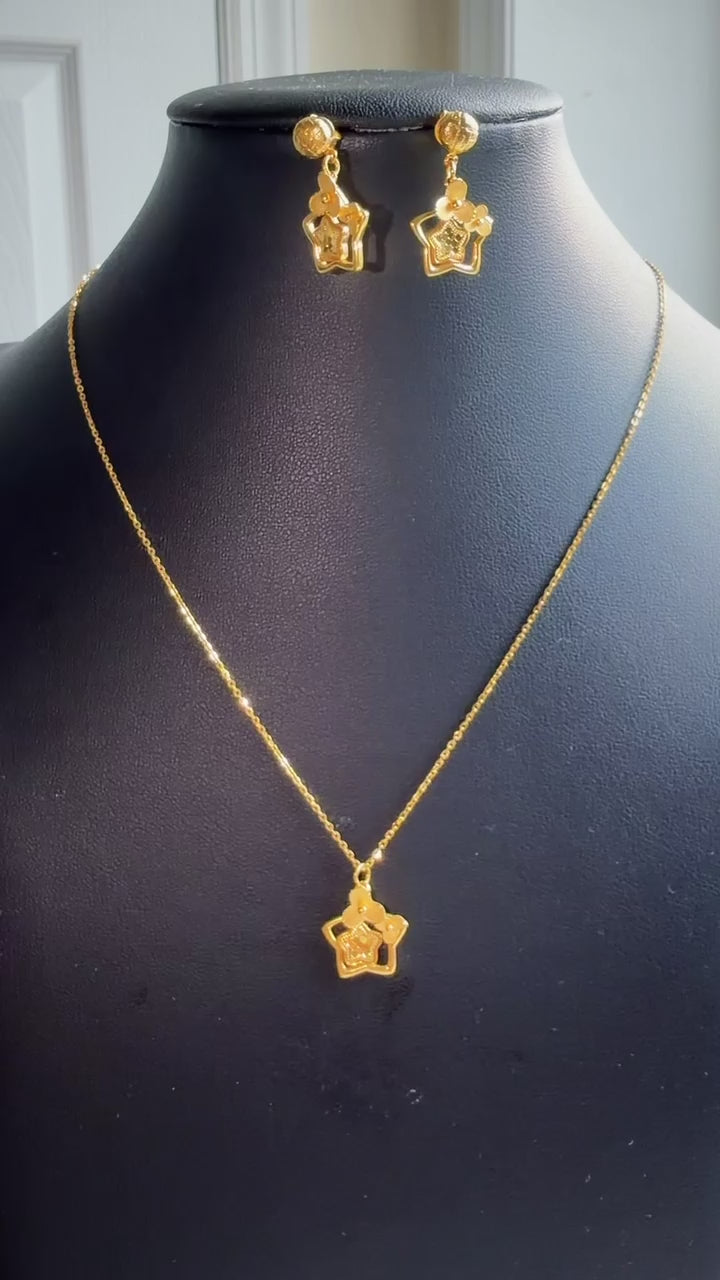 21K Solid Gold Star & Floral Jewelry Set