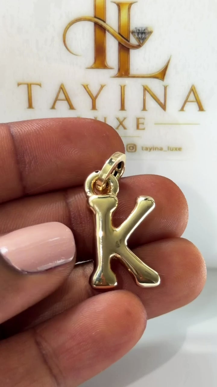 18K Solid Gold Bubble Letter “K” Bubble Pendant