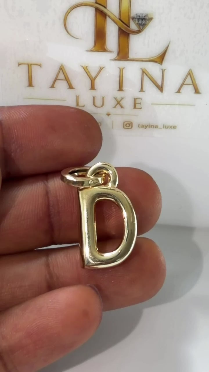 18K Solid Gold Letter D Bubble Pendant
